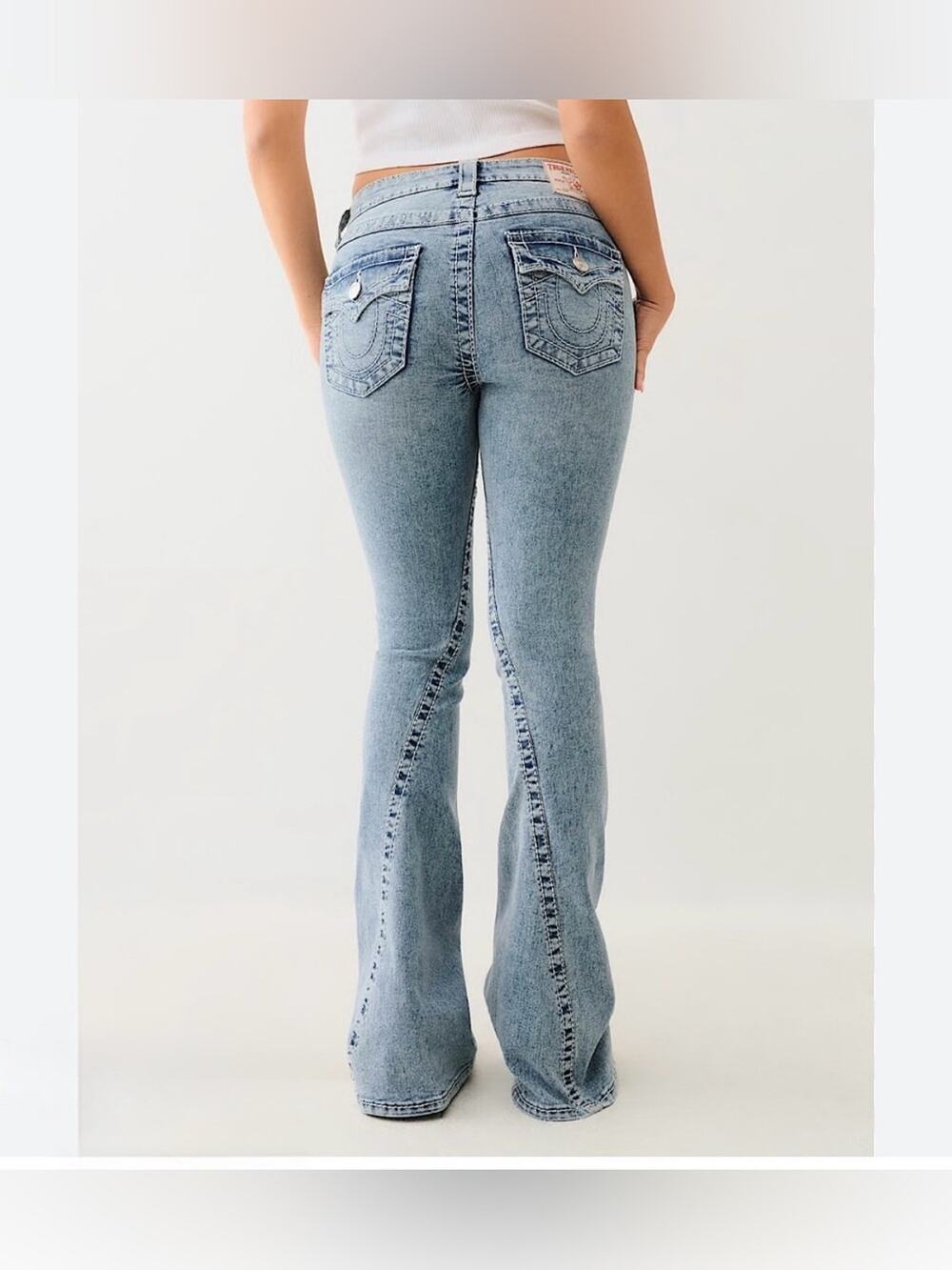 NEW True Religion JOEY MID RISE Flare Jeans Pocket Flap Light Mellow Wash SZ 29
